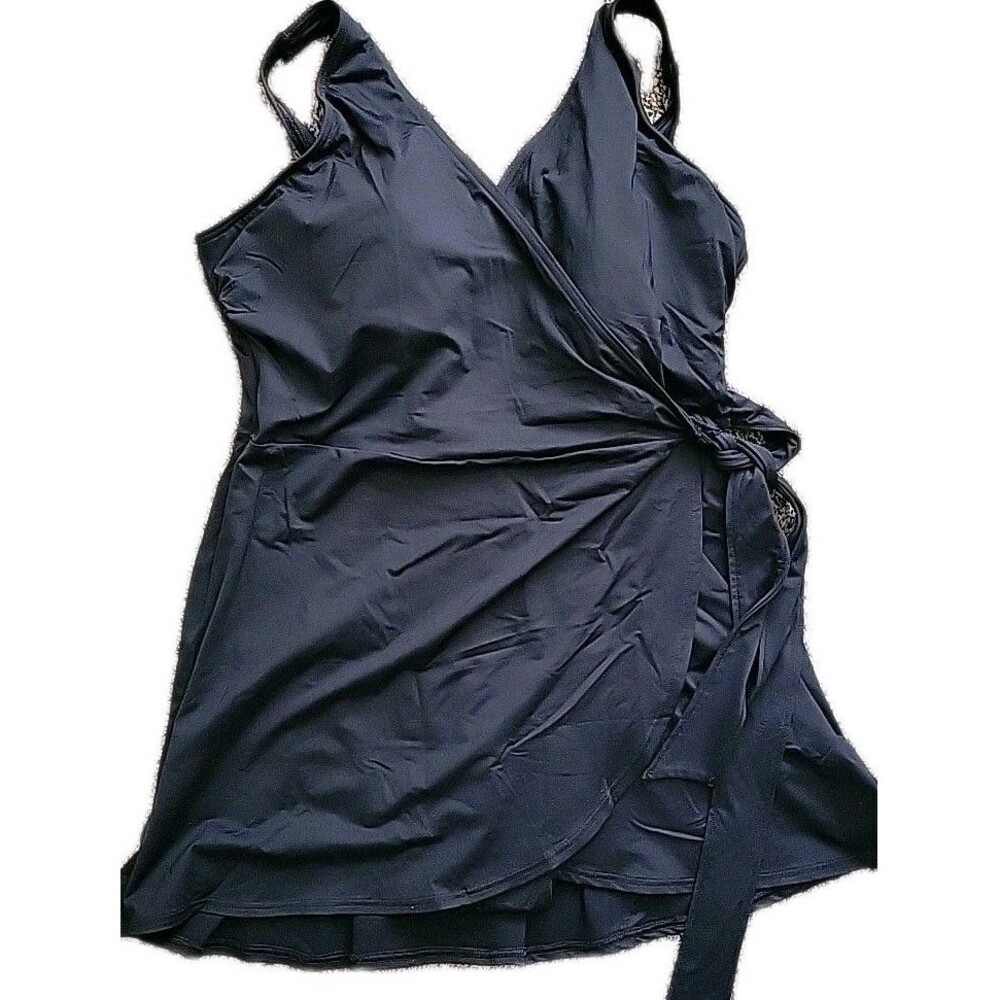 Swimsuit One Piece Dress 1PC Black 22W Solid Women's 2X V Neck S327